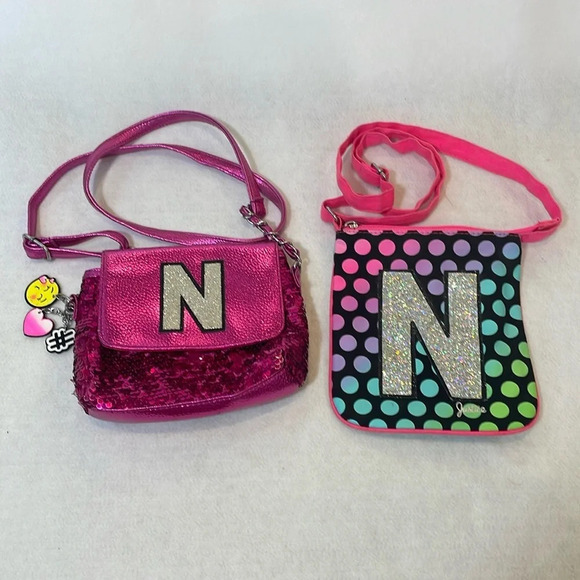 Justice Other - Justice Lot of 2 Girls Purses Crossbody Pink Sequins Barbie Initial Letter N